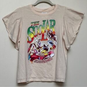 Scolar Graphic Cat Band Flutter Sleeve T-Shirt Beige Size Medium